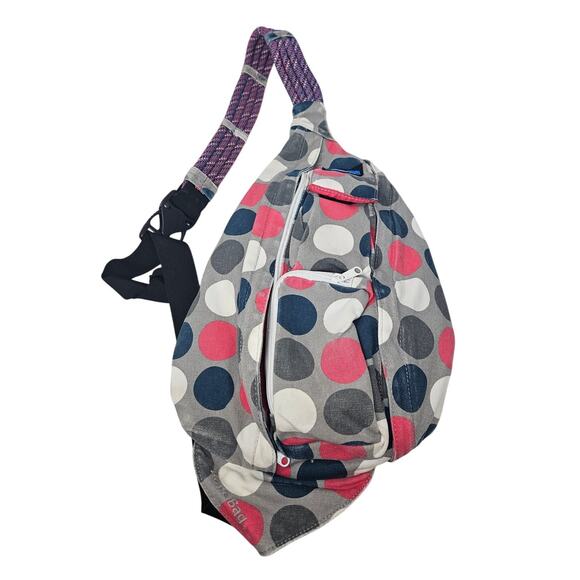 Kavu Rope Bag Gray Pink Polka Dot Backpack Gorpcore School Crossbody Travel - Picture 1 of 3